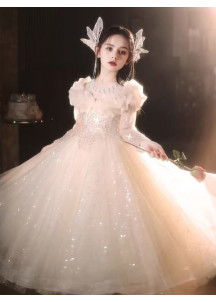 Ivory Tulle Evening Dress for Children with Delicate Sparkling Details