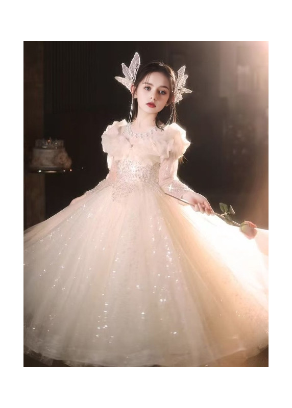 Ivory Tulle Evening Dress for Children with Delicate Sparkling Details