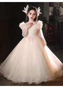 Ivory Tulle Evening Dress for Children with Delicate Sparkling Details