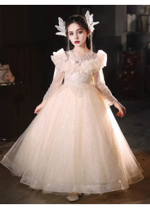 Ivory Tulle Evening Dress for Children with Delicate Sparkling Details