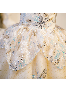 robe de demoiselle d'honneur en tulle champagne avec broderies florales à sequins et perles