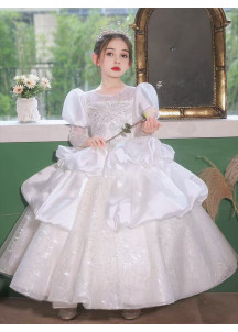 White Wedding Flower Girl Dress with Multi-Layered Tulle Skirt