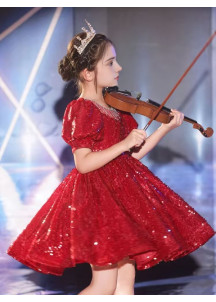 Red Sequined Flower Girl Dress