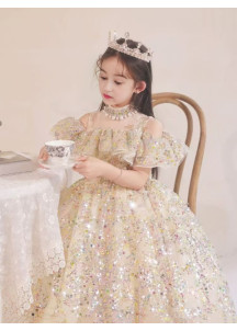 Sequined Champagne Ceremony Dress for Girls