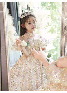 Sequined Champagne Ceremony Dress for Girls