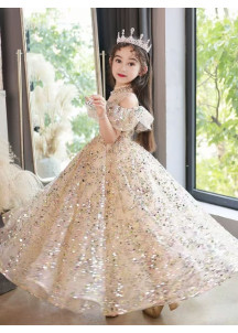 Sequined Champagne Ceremony Dress for Girls