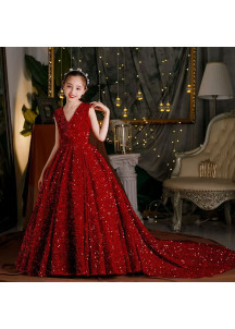 Bordeaux Sequined Ceremony Dress for Girls