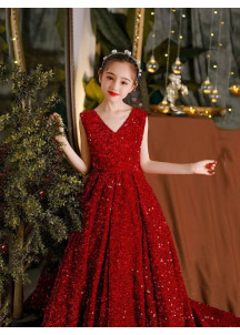 Bordeaux Sequined Ceremony Dress for Girls