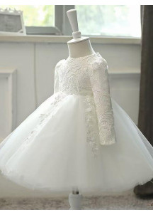 robe demoiselle d'honneur petite fille dentelle aux manches longues jupe en tulle bouffante