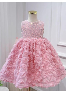 robe de fille de fleur rose ornée de sequins scintillants