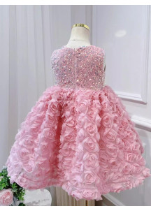 robe de fille de fleur rose ornée de sequins scintillants