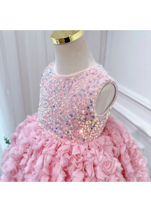 robe de fille de fleur rose ornée de sequins scintillants