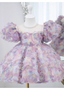 robe de fille de fleur à roses en tissu dégradé de couleurs pastel