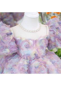 robe de fille de fleur à roses en tissu dégradé de couleurs pastel