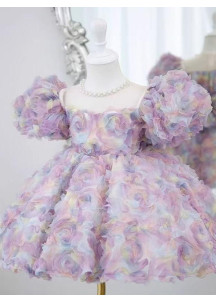 robe de fille de fleur à roses en tissu dégradé de couleurs pastel