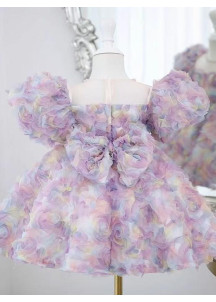 robe de fille de fleur à roses en tissu dégradé de couleurs pastel