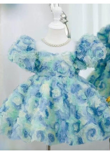 robe de fille de fleur à roses en tissu dégradé de couleurs pastel