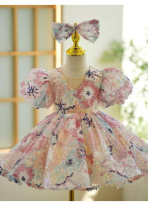 robe cérémonie fille motifs floraux à sequins et des perles avec jupe évasée