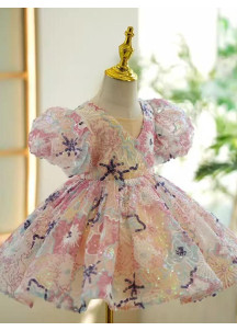 robe cérémonie fille motifs floraux à sequins et des perles avec jupe évasée