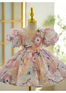 robe cérémonie fille motifs floraux à sequins et des perles avec jupe évasée