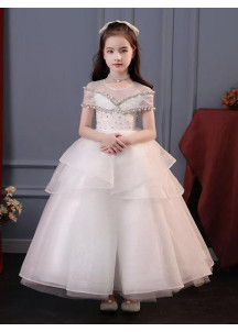 Baptism Dress for Little Princess - White Tulle with Pearl and Sequin Embroidery