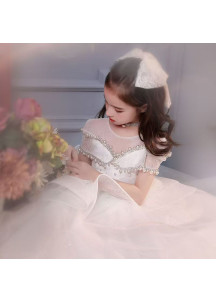 Baptism Dress for Little Princess - White Tulle with Pearl and Sequin Embroidery