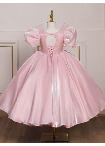 robe réception fille en tulle rose princesse avec broderies florales