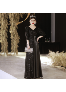 Shimmering sequin evening gown with long sleeves