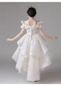 robe soirée de gala petite fille coupe asymétrique orné de broderies florales et de sequins