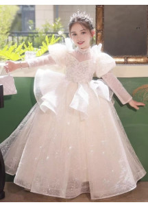 White Tulle Flower Girl Dress with Silver Glitter