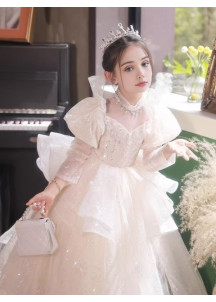 White Tulle Flower Girl Dress with Silver Glitter