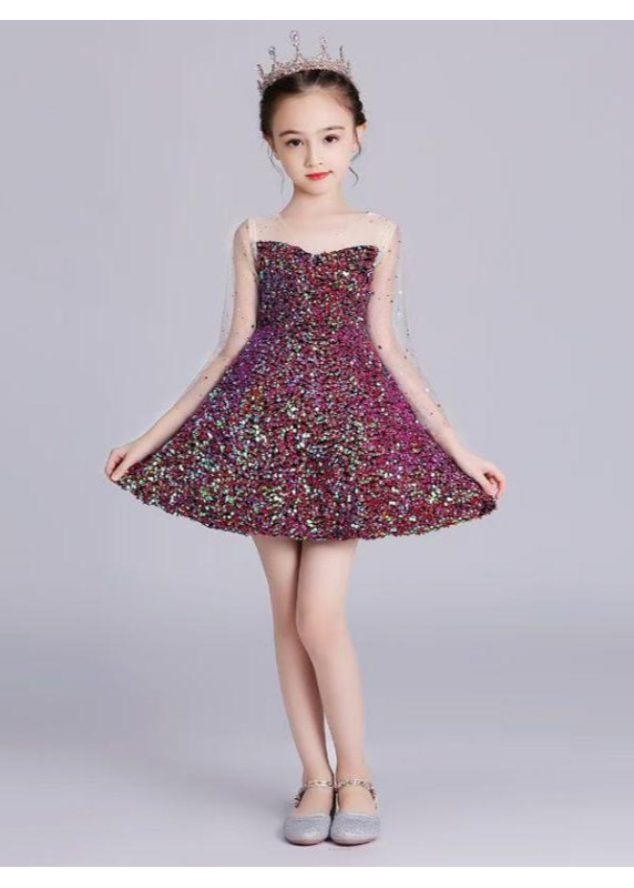 Navy Blue Sequined Evening Dress for Girls