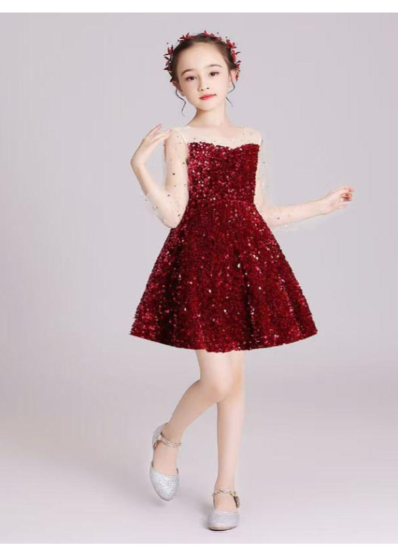 Navy Blue Sequined Evening Dress for Girls