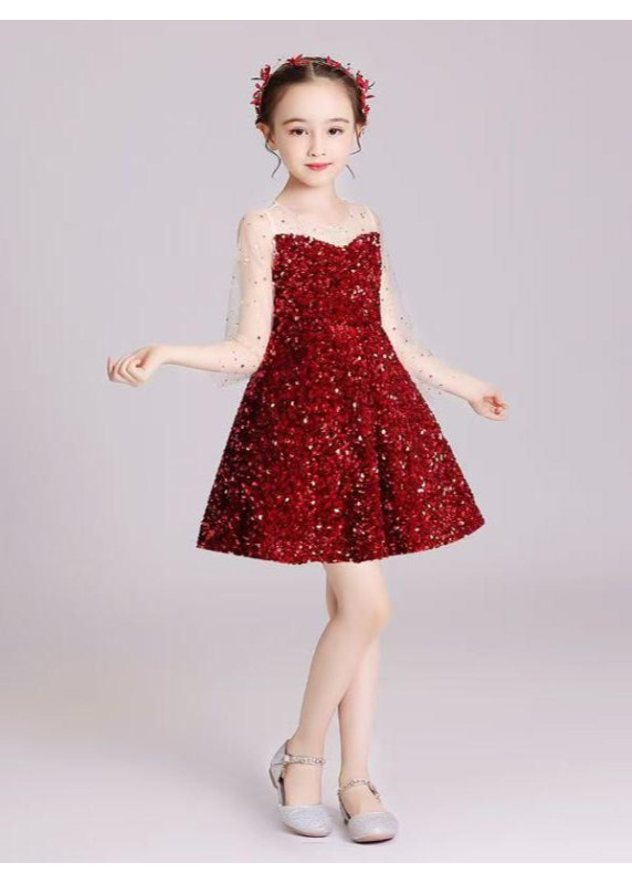 Navy Blue Sequined Evening Dress for Girls