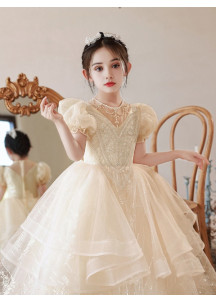 Champagne Tulle Flower Girl Dress with Multi-Layered Skirt