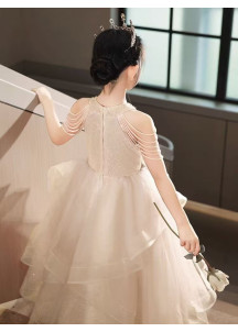 Evening Gala Dress for Little Girl in Champagne Tulle