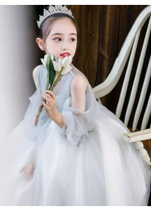 Elegant Silver Gray Flower Girl Dress