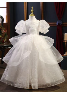 Vestido de Dama de Honor Blanco con Volantes Superpuestos