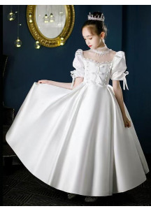 Elegant White Satin Wedding Dress for Young Girl