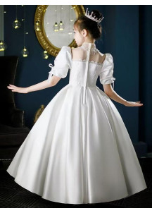 Elegant White Satin Wedding Dress for Young Girl