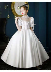 Elegant White Satin Wedding Dress for Young Girl