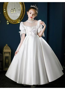 Elegant White Satin Wedding Dress for Young Girl