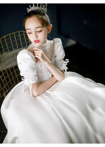 Elegant White Satin Wedding Dress for Young Girl