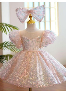 Vestido de Fiesta con Lentejuelas Rosa para Niñas Pequeñas