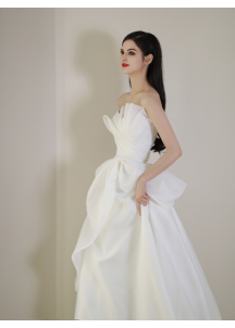 White organza wedding dress with strapless bodice