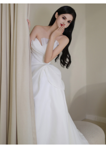 White organza wedding dress with strapless bodice