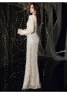 Sequin Silver Mermaid Evening Gown