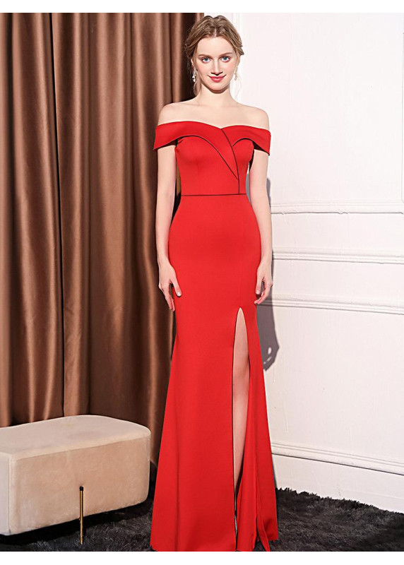 robe de soirée longue rouge fourreau avec fente latérale