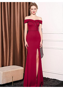 Long Red Evening Gown with Side Slit