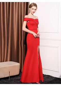 Long Red Evening Gown with Side Slit